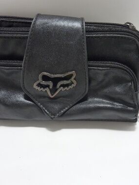 Fox Racing VINTAGE Black Faux Leather TRAVEL WRISTLET Wallet with Metal Emblem